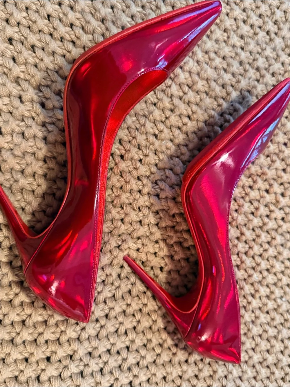 Christian Louboutin Kate 100 Patent Pointed-Toe Pumps Metallic Red - NEVER WORN - Picture 3 of 11